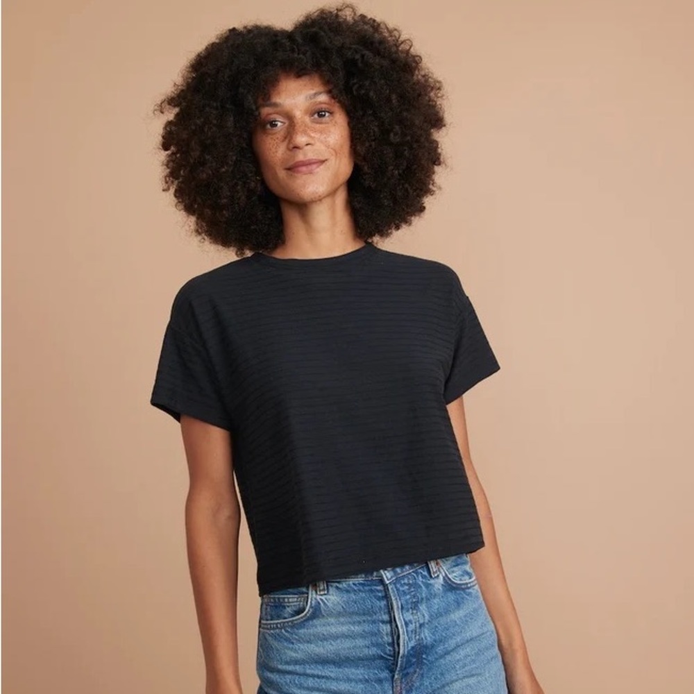 Marine layer Lydia Textured Stripe Top in India Ink/Black Stripe
